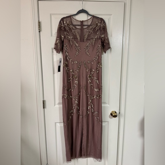 NWT Papell Boutique Womens Short Sleeve Beaded Evening Gown - Stone - Picture 8 of 16